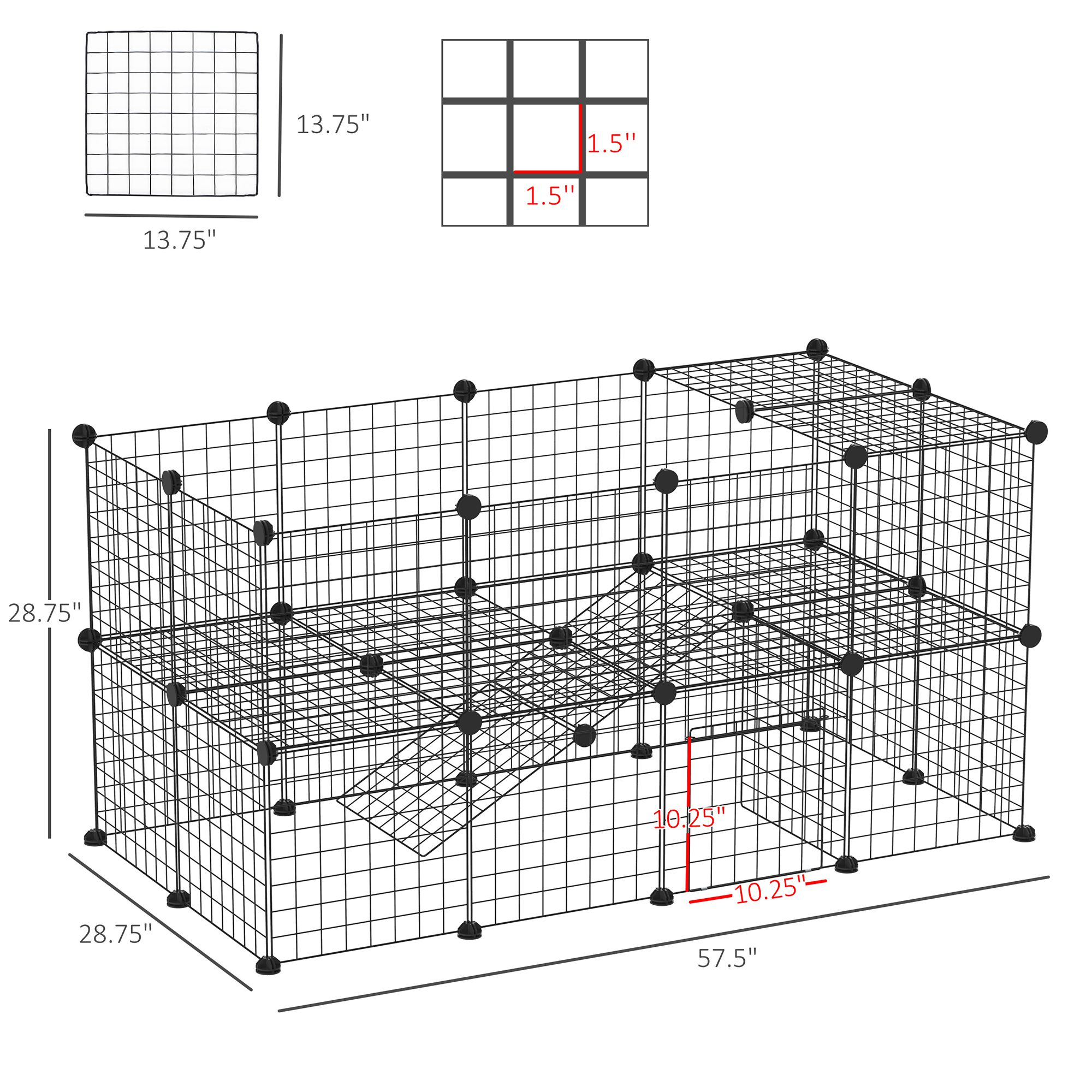 36 Panels Small Animal Playpen with Door, DIY C & C Cage for Guinea Pigs with Ramp, Portable Metal Wire Yard for Rabbit, Hedgehogs, 14 x 14 in - Image 1