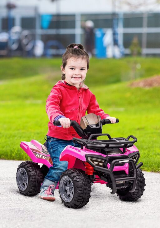 Kids Four Wheeler Ride on Car, Motorized Quad, 6V Battery Powered Electric Quad with Songs for 18-36 Months, Pink