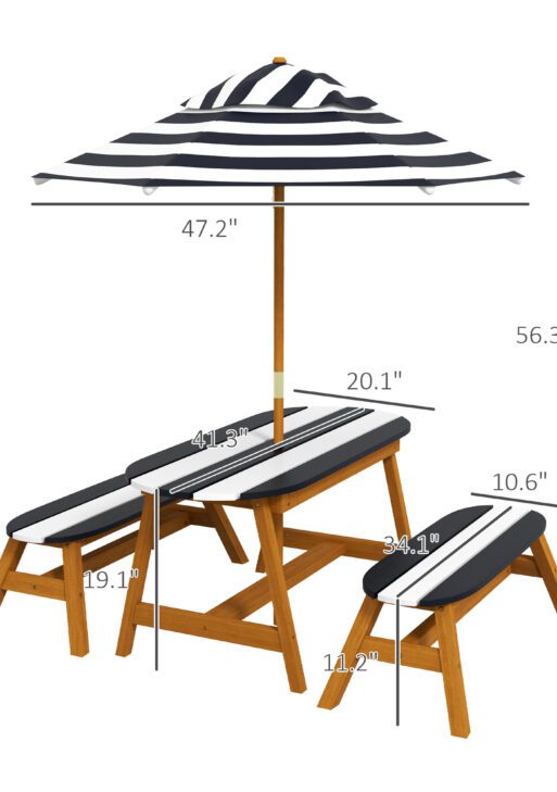 Kids Table and Chair Set Wooden Kids Outdoor Table Set with Removable Umbrella for 4 Kids Ages 3-8 Years Old