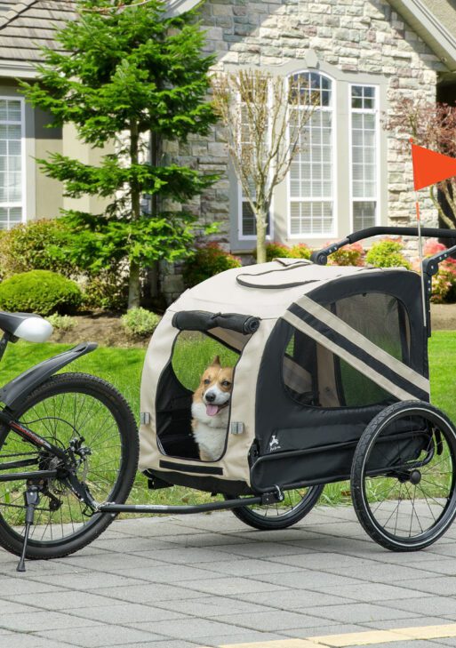 2-in-1 Pet Bike Trailer for Small Dogs, Road-Visibility Dog Stroller Bicycle Carrier, Weather-Strong Bike Wagon Trailer Sidecar Attachment, White