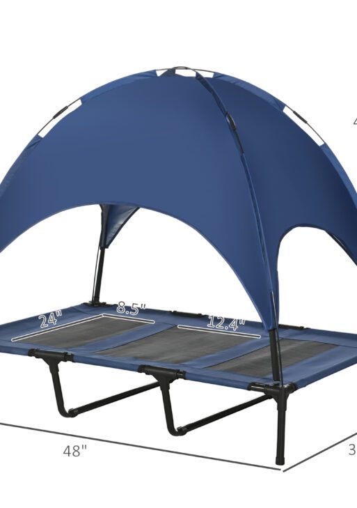 48" x 36" Elevated Portable Dog Cot Cooling Pet Bed with UV Protection Canopy Shade, Dark Blue