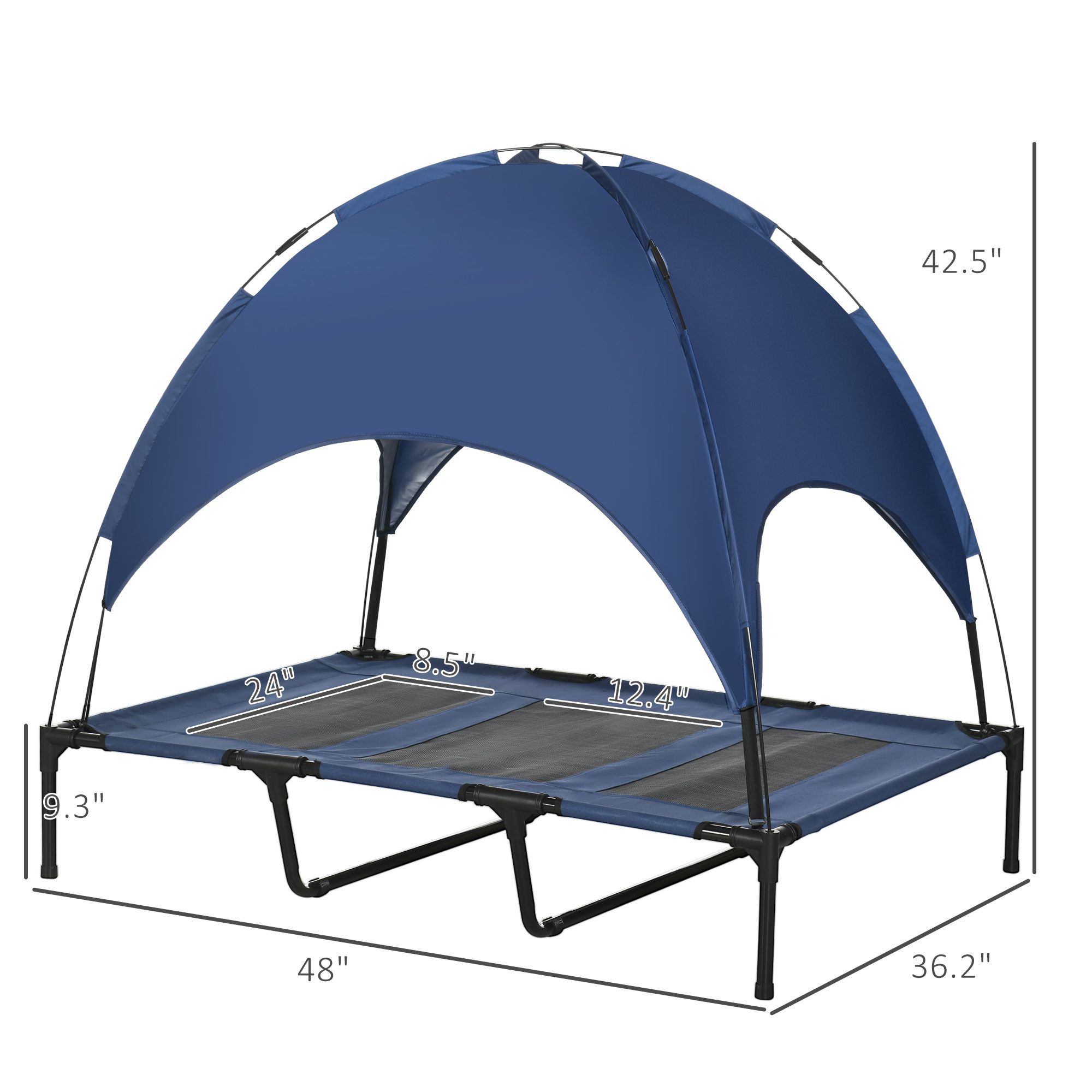 48" x 36" Elevated Portable Dog Cot Cooling Pet Bed with UV Protection Canopy Shade, Dark Blue - Image 1