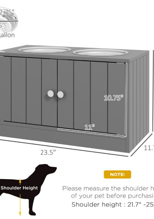 Elevated Dog Bowls with Storage Cabinet Containing Large 44L Capacity, Gray