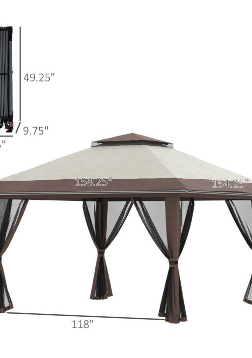 13' x 13' Pop Up Gazebo Instant Canopy Tent Shelter with 2-Tier Roof, Carry Bag, Wight Bags for Outdoor, Garden, Beige