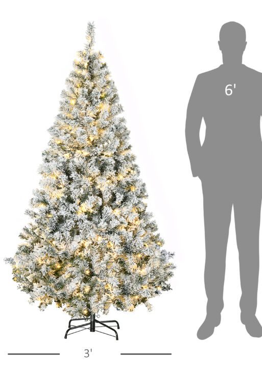 6' Prelit Artificial Flocked Christmas Trees, with Snow Frosted Branches, Warm White LED Lights, Auto Open