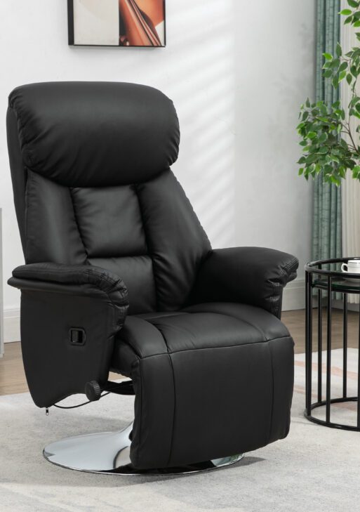 Swivel Recliner, Adjustable PU Leather Upholstered Recliner Chair with Footrest, Padded Arms and Steel Base, Black