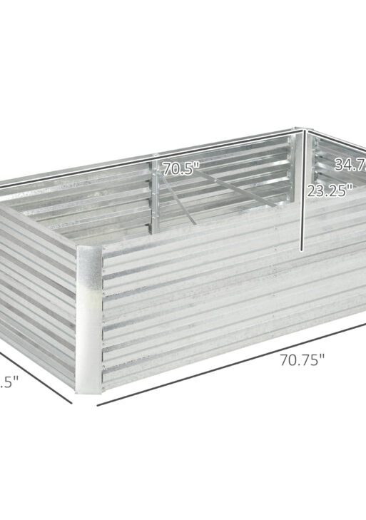 Galvanized Raised Garden Bed, Steel Outdoor Planters with Reinforced Rods, 71" x 36" x 23", Silver