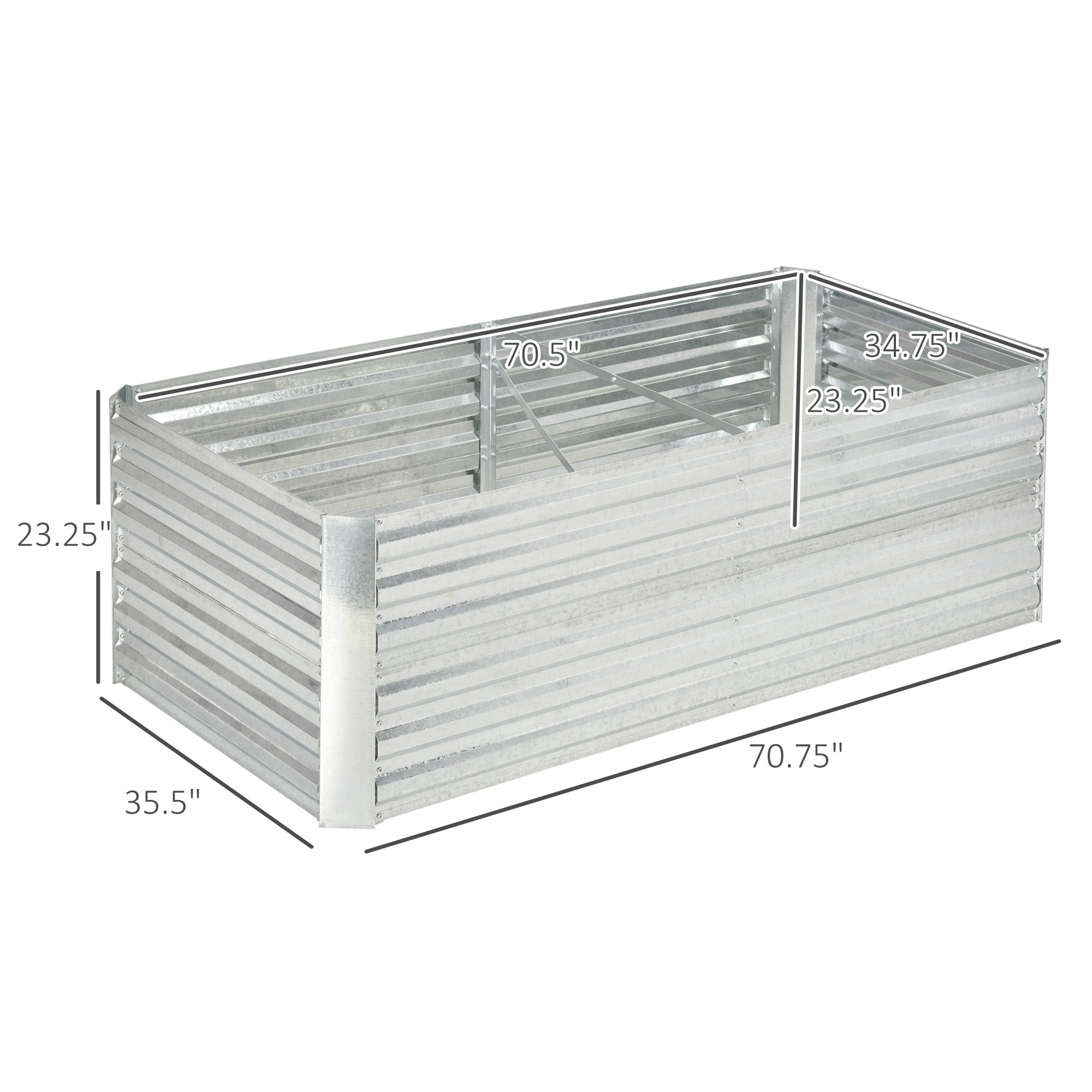 Galvanized Raised Garden Bed, Steel Outdoor Planters with Reinforced Rods, 71" x 36" x 23", Silver - Image 1