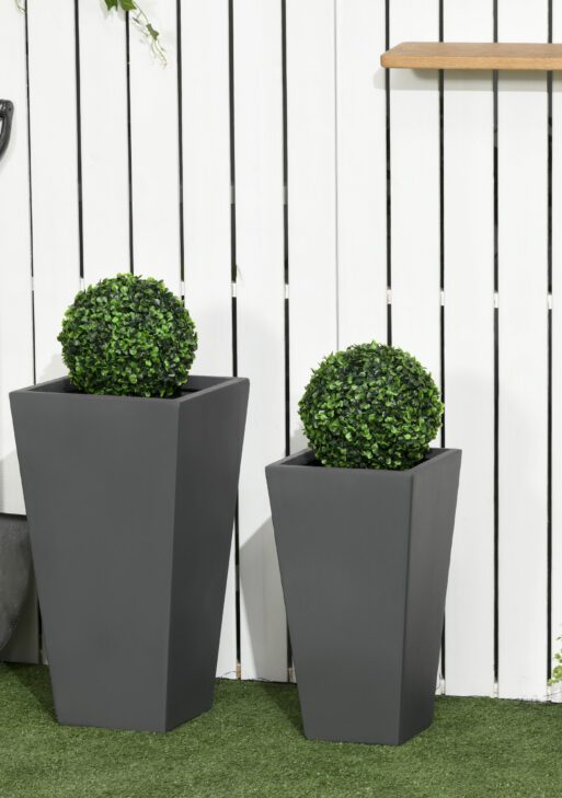 2-Pack Outdoor Planter Set, Flower Pots with Drainage Holes, Durable & Stackable Plant Pot, 22in & 18in, for Porch, Entryway, Patio, Yard, Garden, Gray