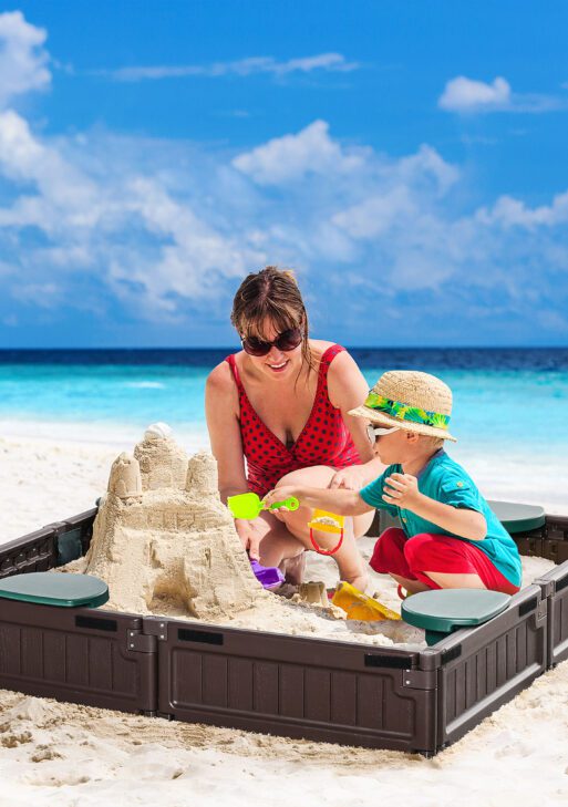 Kids Outdoor Sandbox with Cover Garden Bed, Easy Assembly for Backyard, Brown, 48.5" x 48.5" x 8.25"