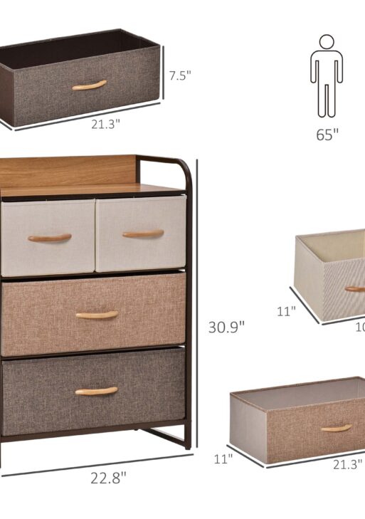 4-Drawer Dresser, 3-Tier Storage Tower with Steel Frame for Bedroom, Nursery Room, Multicolored