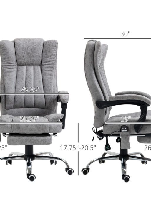 Massage Office Chair with 6 Points and Heat, Reclining Computer Chair with Adjustable Height and Footrest, Gray