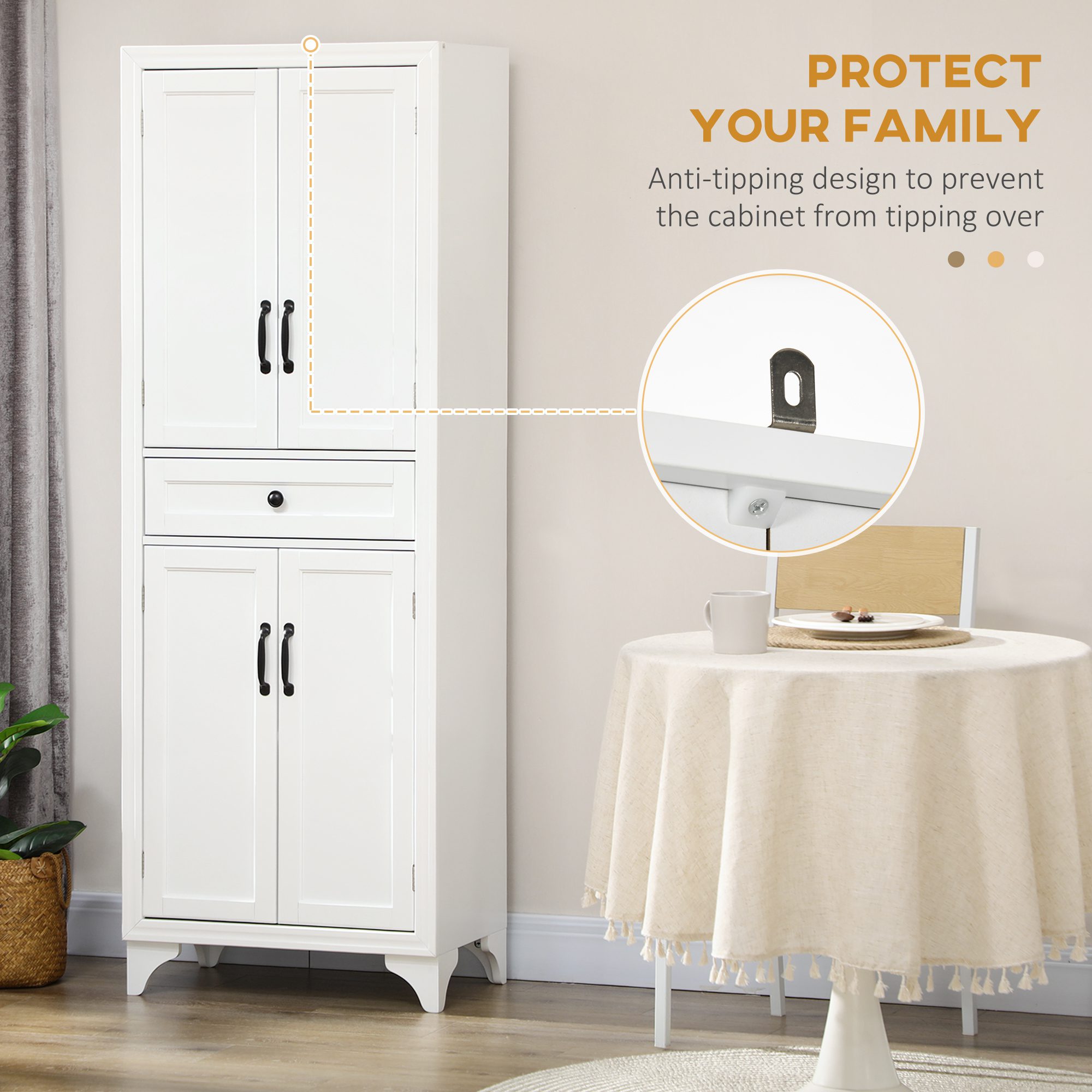 67" 4-Door Kitchen Pantry with Drawer and Adjustable Shelves, White - Image 4
