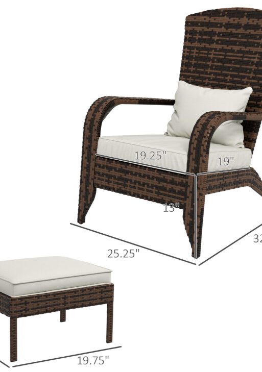 Wicker Adirondack Chair Fire Pit Chair w/ Ottoman & Cushions, White