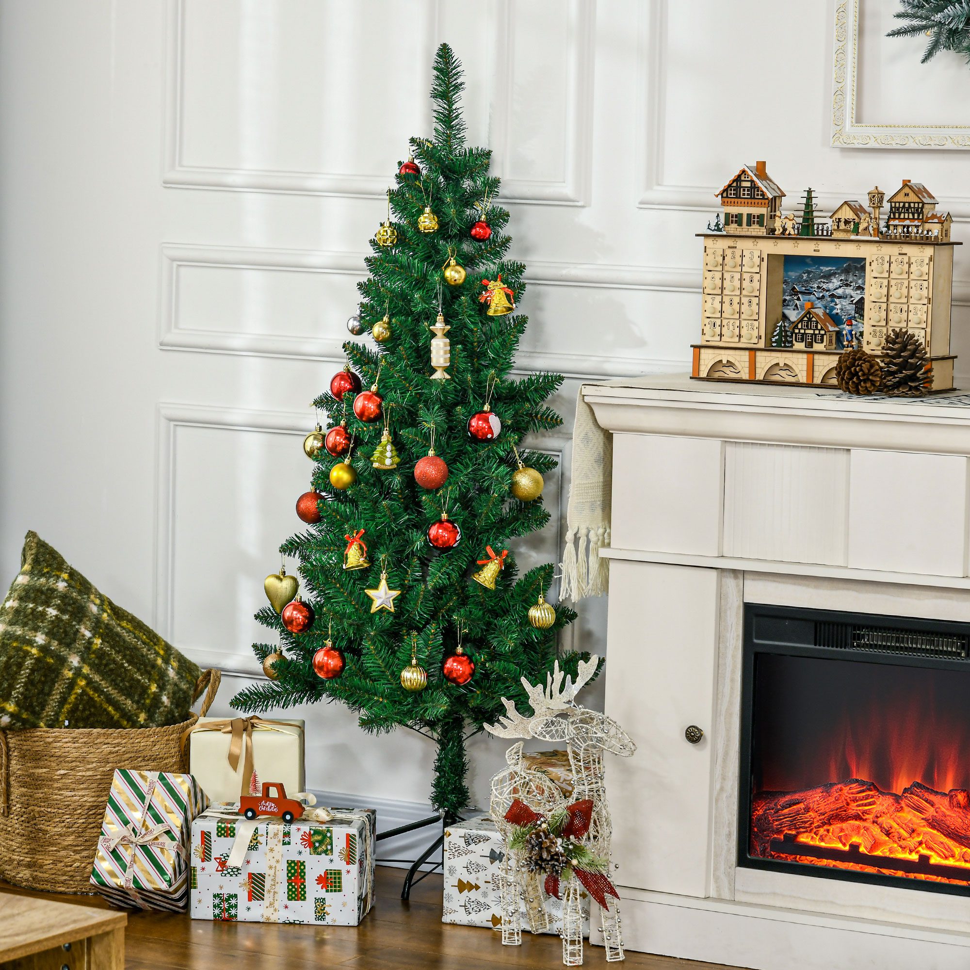 5' Artificial Half Christmas Trees with Auto Open, Steel Base, for Indoor Xmas Décor
