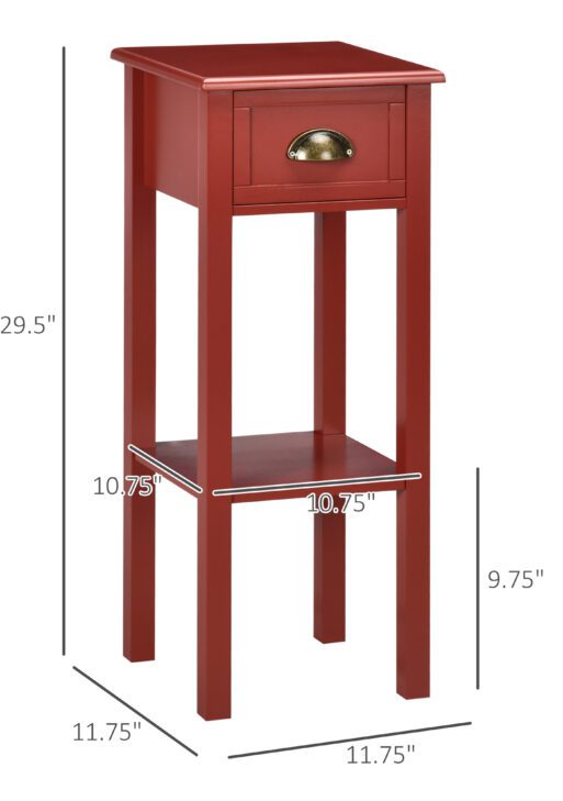 2-Tier Side Table with Drawer and Shelf, End Table for Living Room and Hallway, Red