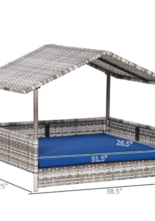 Pet House Wicker, for Indoor/Outdoor Rattan Furniture, with Water-Resistant and Removable Cushions, Elevated Bottom, Dark Blue