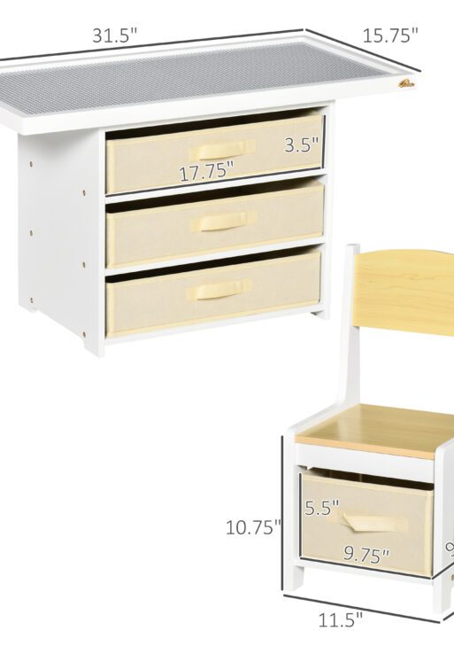 3-in-1 Kids Activity Table and Chairs Set with 3 Surfaces for Drawing, Lego Building, Road Map with 2 Cars, Storage Baskets, Toddler Activity Table for Preschool Children