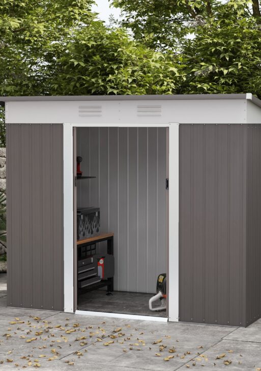 8' x 4' Metal Garden Shed, Backyard Tool Storage Shed with Dual Locking Doors, 2 Air Vents and Steel Frame, Silver
