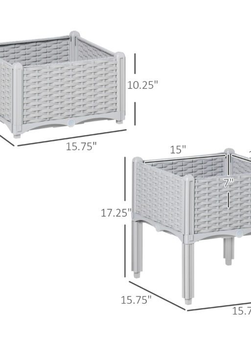 2-Piece Raised Garden Bed with Legs, Self-Watering Planter Box Raised Bed to Grow Flowers, Herbs & Vegetables, Gray