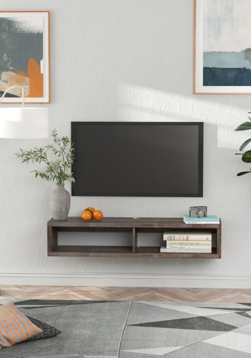 Wall Mounted TV Stand, Media Console Floating Storage Shelf for Living Room or Home Office, Dark Grey