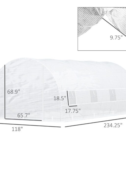 20' x 10' x 7' Walk-In Tunnel Greenhouse with Zippered Door & 8 Mesh Windows, Large Garden Green House Kit, Galvanized Steel Frame, White