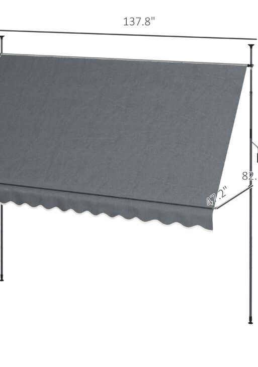 11.5' x 4' Manual Retractable Awning, Non-Screw Patio Awning, UV Resistant for Window or Door, Dark Gray