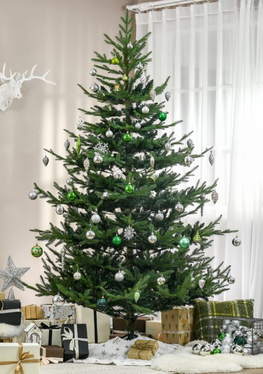 7.5 Foot Artificial Christmas Tree, Nordic Pine Hinged Xmas Tree with 1218 Realistic Branches, Wide Steel Base, Auto Open, Green