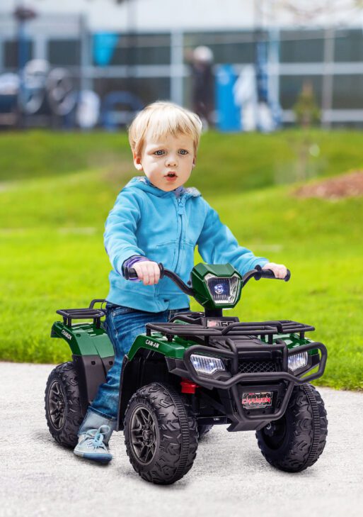 12V Electric Toy Car with Forward Backward Function, Music, LED Headlights, for Ages 3-5 Years, Green