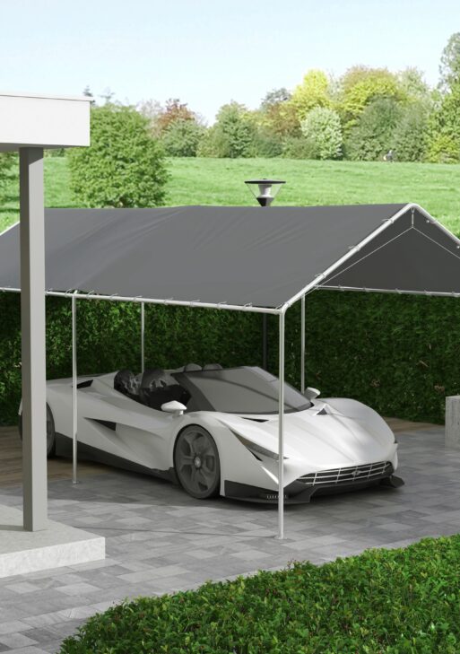 10 x 20ft Carport Roof, UV Resistant Canopy Replacement Cover with Ball Bungee Cords, Dark Gray