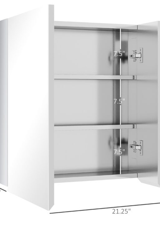 Wall Mounted Bathroom Medicine Cabinet with Hinged Door Storage Shelves for Living Room and Laundry Room Silver