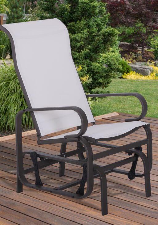 Gliding Lounger Chair, Single Rocker with Lightweight Metal & Mesh Construction, White