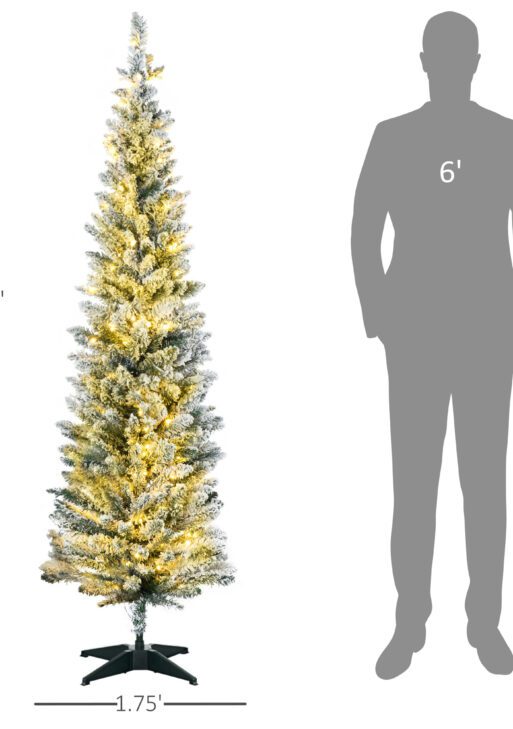 6ft Pencil Christmas Tree, Slim Artificial Christmas Tree with Realistic Branches and Warm White LED Lights, Green