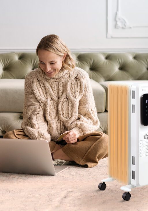 24.75" Electric Space Heater, Freestanding 161 Sq. Ft. Heater with 3 Modes, Timer, and Remote, 1500 W, White