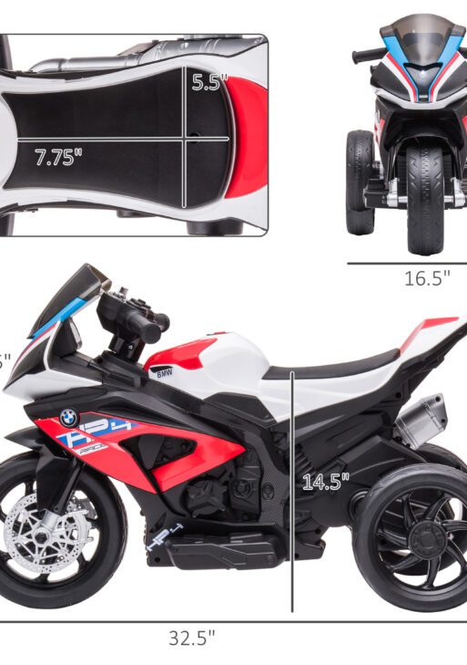 Licensed 6V Kids Ride on Motorcycle, Off-Road Battery Powered Three Wheels Dirtbike with USB, AUX, Music and Headlight for Toddler, Red