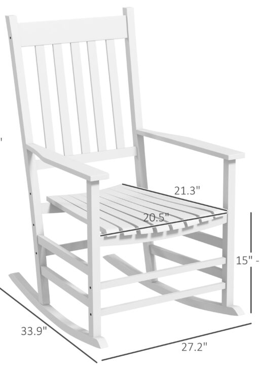 Wooden Rocking Chair Set, Curved Armrests, High Back, Slatted Seat Outdoor Rocker Set, White
