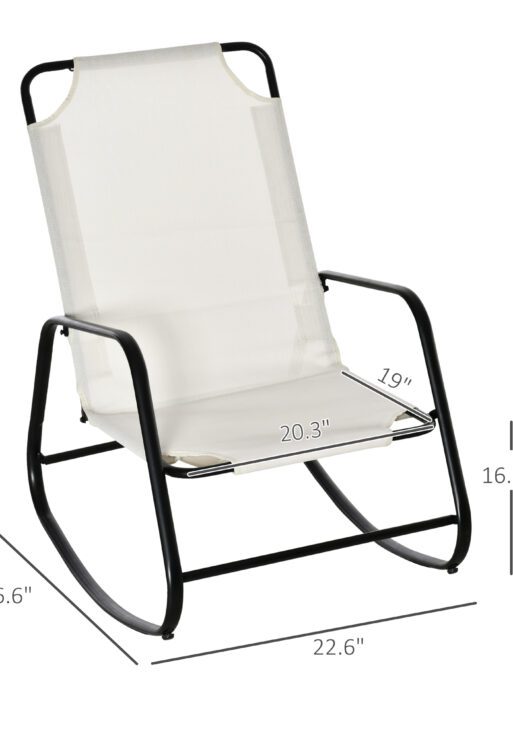 Garden Rocking Chair, Outdoor Indoor Sling Fabric Rocker for Patio, Balcony, Porch, Cream White