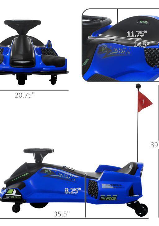 12V Electric Drifting Go Kart w/ Slow Start, Music, Lights, Blue