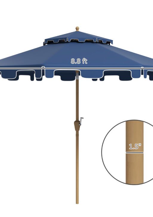 8.8' Patio Umbrella with Push Button Tilt and Crank, Dark Blue
