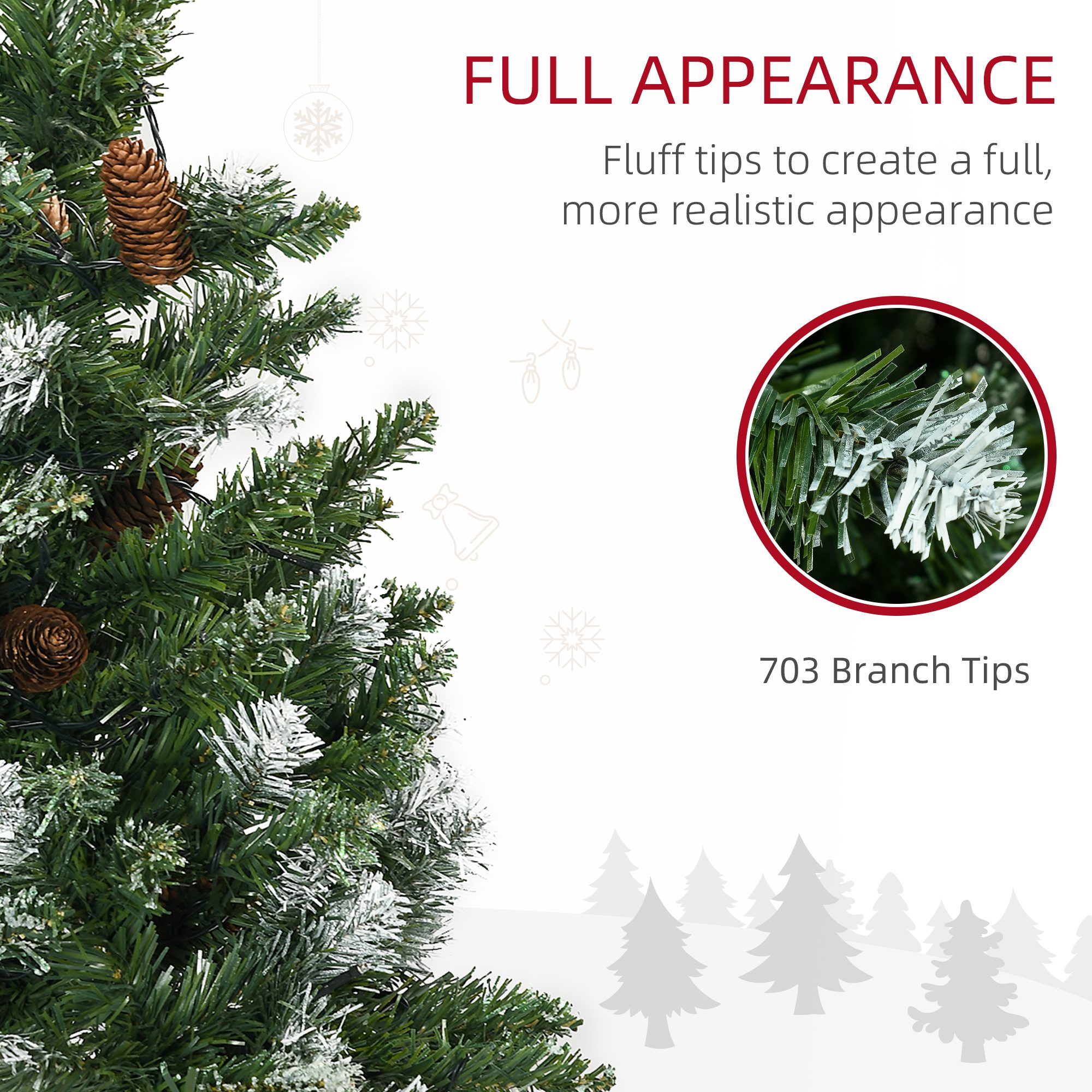6' Decorated Christmas Trees, Skinny Prelit Artificial Christmas Tree with Snow-dipped Branches, Auto Open, Pinecones - Image 3