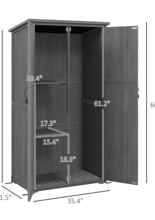 Wooden Outdoor Storage Cabinet Garden Shed with Waterproof Asphalt Roof and Lockable Doors, Gray