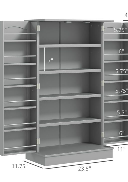 Gray Pantry Cabinet, 5-Tier Adjustable Storage for Kitchen, 12 Door Shelves, Double Doors, Gray
