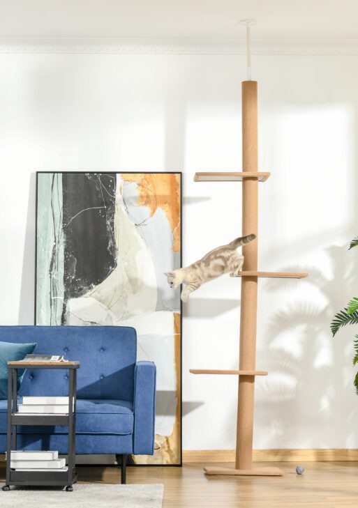 Floor-to-Ceiling Cat Tree Cat Climbing Tower with Sisal-Covered Scratching Posts Natural Cat Tree Activity Center for Kittens Cat Tower Furniture, Brown