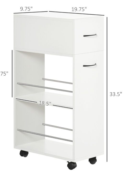 3- tier Slim Storage Cart, Rolling Narrow Kitchen Cart on Wheels for Small Place, Slide Out Side Utility Cart for Bathroom, Laundry