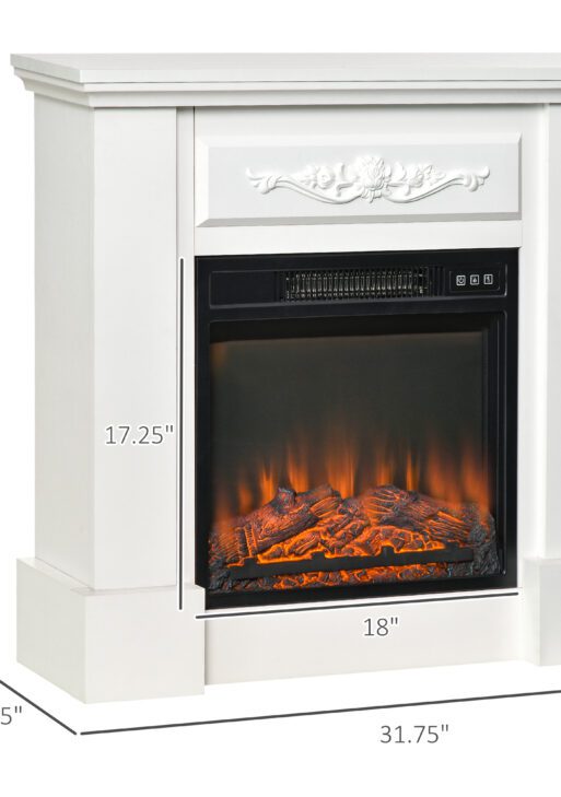 32" Electric Fireplace with Mantel, Freestanding Heater with LED Log Flame, Overheat Protection and Remote Control, 1400W, White