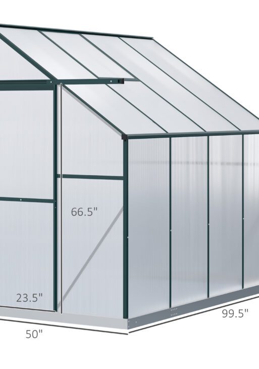 8' x 4' x 7' Hobby Greenhouse, Walk-in Lean-To Polycarbonate Hot House Kit with Aluminum Frame, Sliding Door, Roof Vent, Green