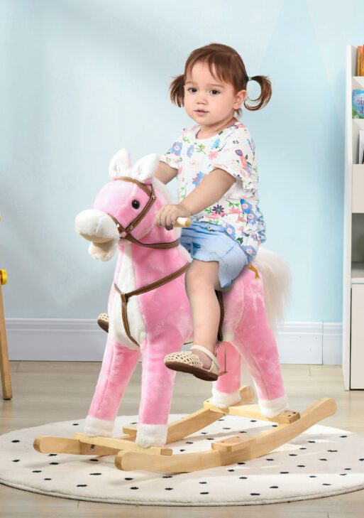 Rocking Horse Toddler Ride On Horse with Sound Saddle, Pink