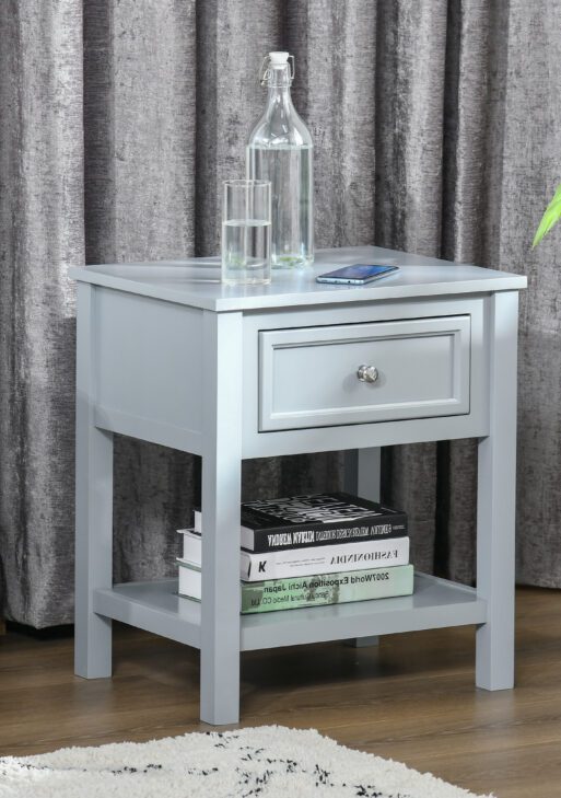 Accent End Table, Sofa Side Table with Storage Drawer and Bottom Shelf for Living Room,Gray