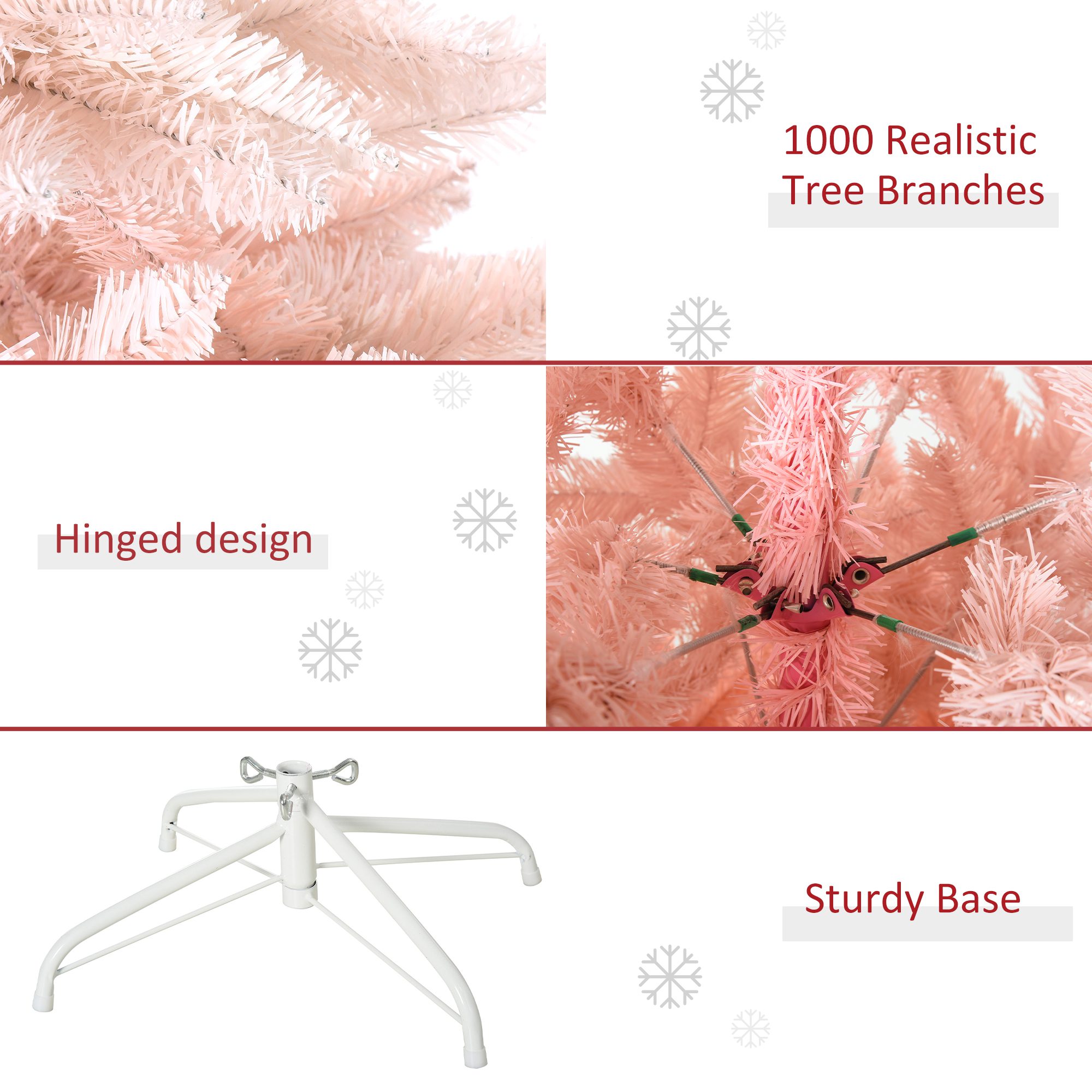 7ft Unlit Spruce Artificial Christmas Tree with Realistic Branches and 1000 Tips, Pink - Image 4