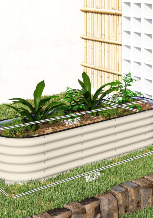 6.4' x 2' x 1.4' Galvanized Raised Garden Bed Kit, Metal Planter Box with Safety Edging, Cream